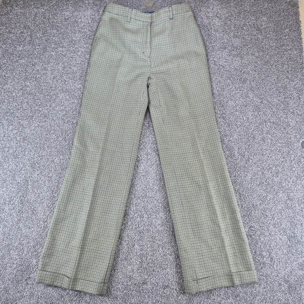 J.Crew Wide Leg Trousers Womens 4 Green Navy Houndstooth 100% Wool Cuffed Pants